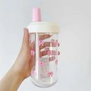 Axyaa Kawaii Bow Plastic Water Bottle with Straw - Summer Bubble Tea Cup