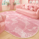 Axyaa Irregular Pink Fluffy Rug Flowers Printed High End Soft Floor Mat