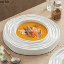 Axyaa White Ceramic Water Wave Soup Plate - Restaurant Tableware