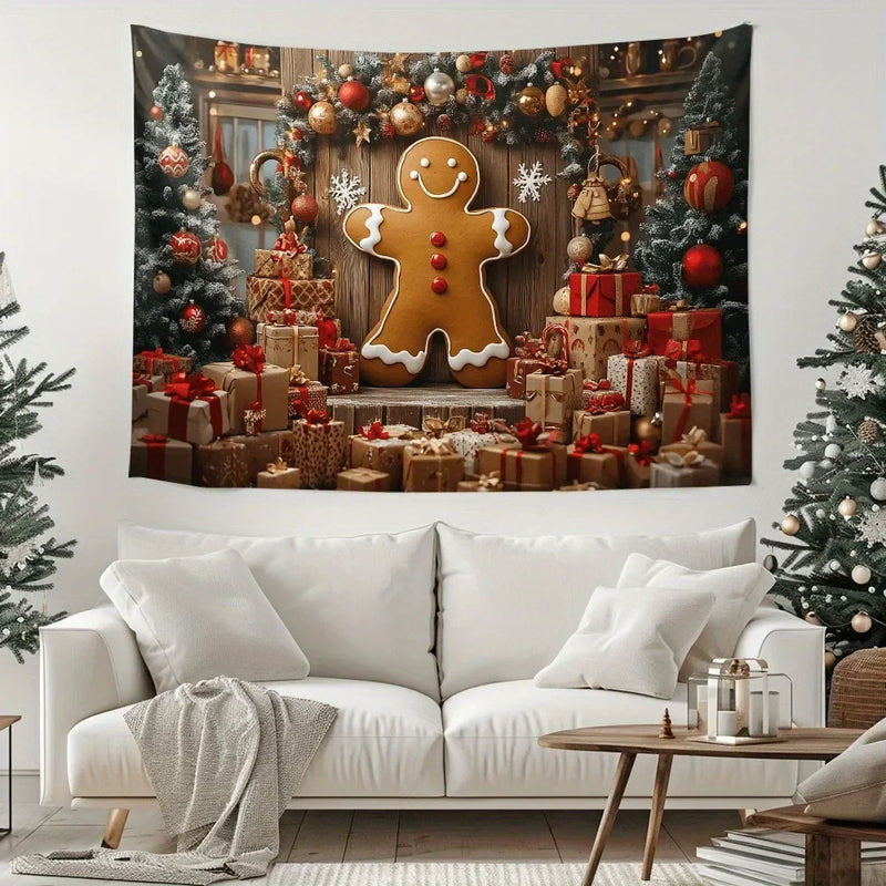 Axyaa Christmas Gingerbread & Gift Box Tapestry for Festive Home Decor