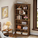 Axyaa 6-Tier Freestanding Wood Bookcase, 75-Inch Tall Large Display Shelves
