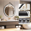 Axyaa LED Round Bathroom Mirror 600/700/800mm Anti-fog Dimmable Wall Mirror with Leather Belt