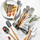 Axyaa Silicone Wooden Handle Baking Set: Scraper, Spatula, Brush