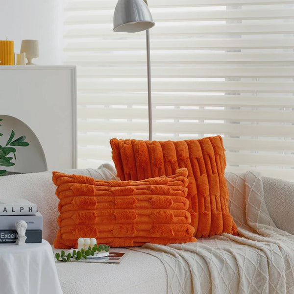 Axyaa Orange Arrow Faux Fur Cushion Cover - 45x45cm