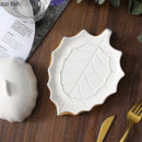 Axyaa Leaf Shaped Ceramic Butter Plate with Lid - Tableware Set
