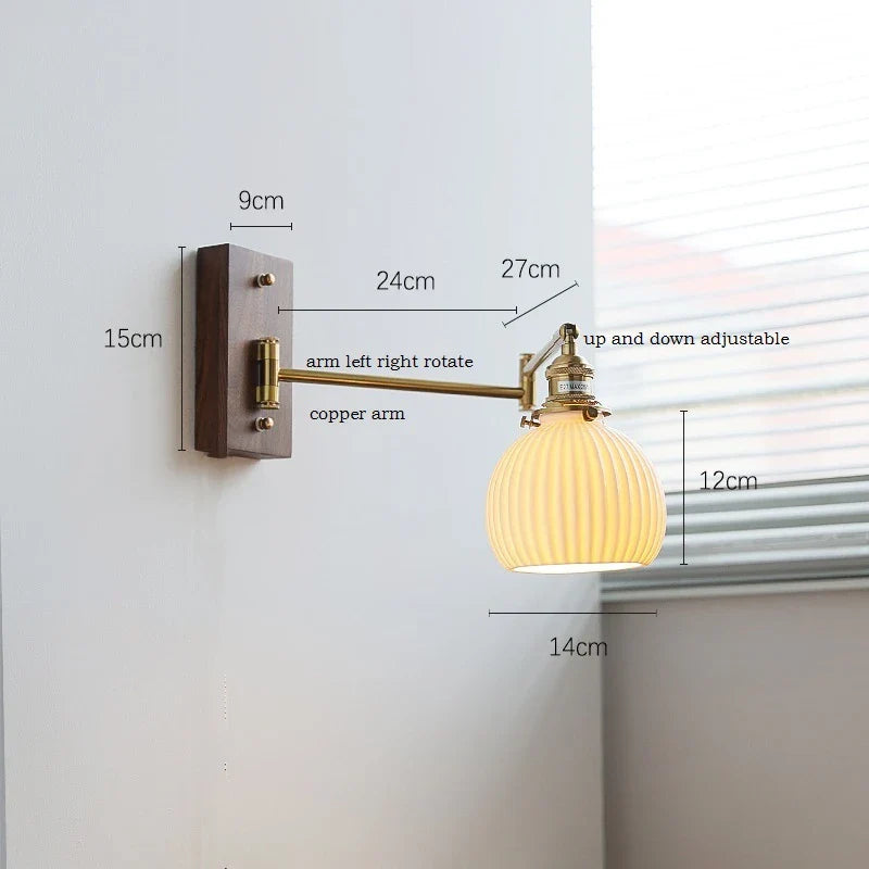 Axyaa Walnut Ash Wood Canopy LED Wall Sconce with Pull Chain Switch