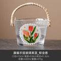 Axyaa Hand-painted Glass Fruit Plate Rattan Portable High-end Coffee Table Basket