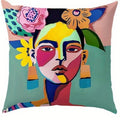 Axyaa Women Face Art Pattern Pillow Cover for Sofa, Bedroom, Car - Colorful & Artistic