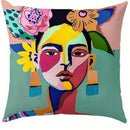 Axyaa Women Face Art Pattern Pillow Cover for Sofa, Bedroom, Car - Colorful & Artistic