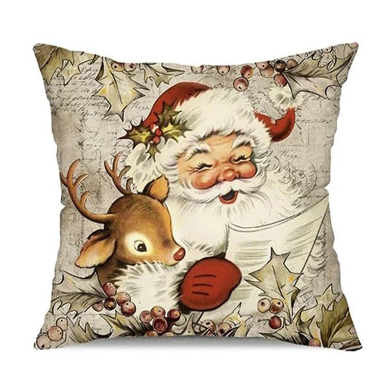 Axyaa Christmas Holiday Pillow Covers 18x18inch Retro Winter Decor for Home