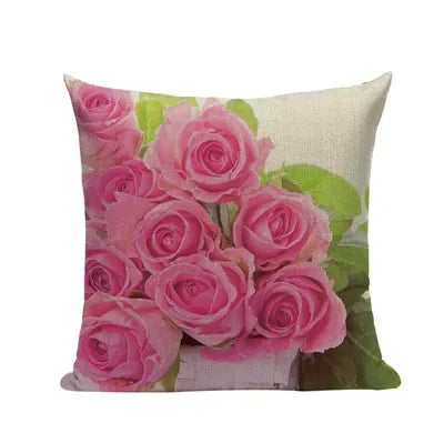 Pink Tulip Linen Cushion Cover - Axyaa 45x45cm Pillowcase