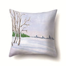 Axyaa Winter Snow Scene Print Pillow Cover for Home Decor 45X45CM
