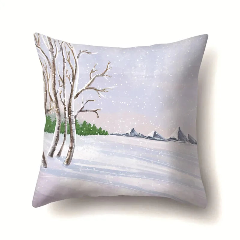 Axyaa Winter Snow Scene Print Pillow Cover 45X45CM