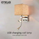 Axyaa Square Fabric LED Wall Lamp with USB Reading Light & Switch
