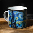 Axyaa Starry Night Oil Painting Enamel Camping Mug 12oz Art Enthusiasts Birthday Gift.