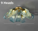 Axyaa Peacock Blue Glass Chandelier: Luxury Flower Design Pendant Lamp