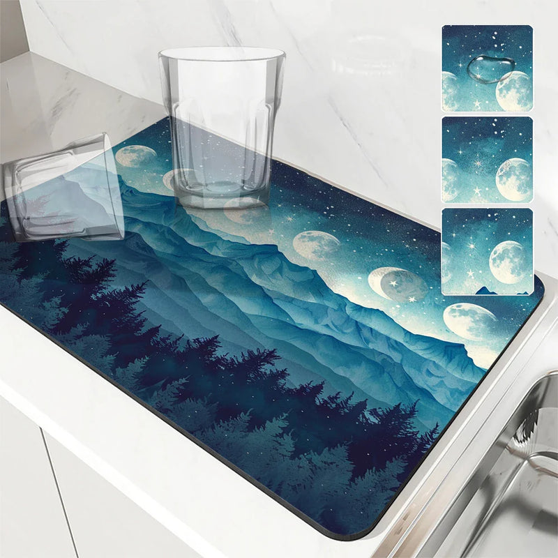 Axyaa Kitchen Drying Mat: Absorbent Dish Placemat & Table Cup Drying Mats