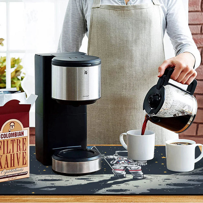 Axyaa Spaceman Coffee Cup Drying Mat Absorbent Non-Slip Kitchen Drain Mat