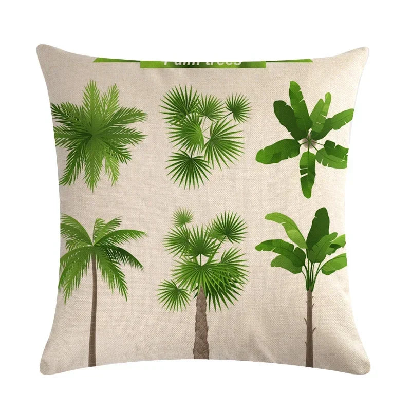 Tropical Tree Green Plant Linen Cushion Cover by Axyaa for Home Decoration