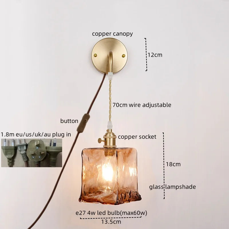Axyaa Nordic Copper Glass LED Wall Light for Living Room, Bedroom, Bar - Modern Design