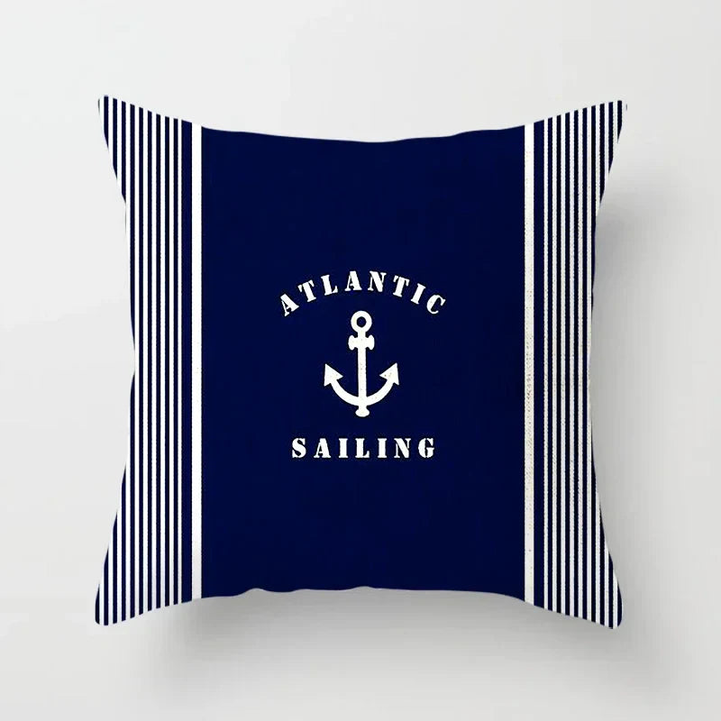 Axyaa Blue Mediterranean Compass Anchor Pillow Cover 45x45cm