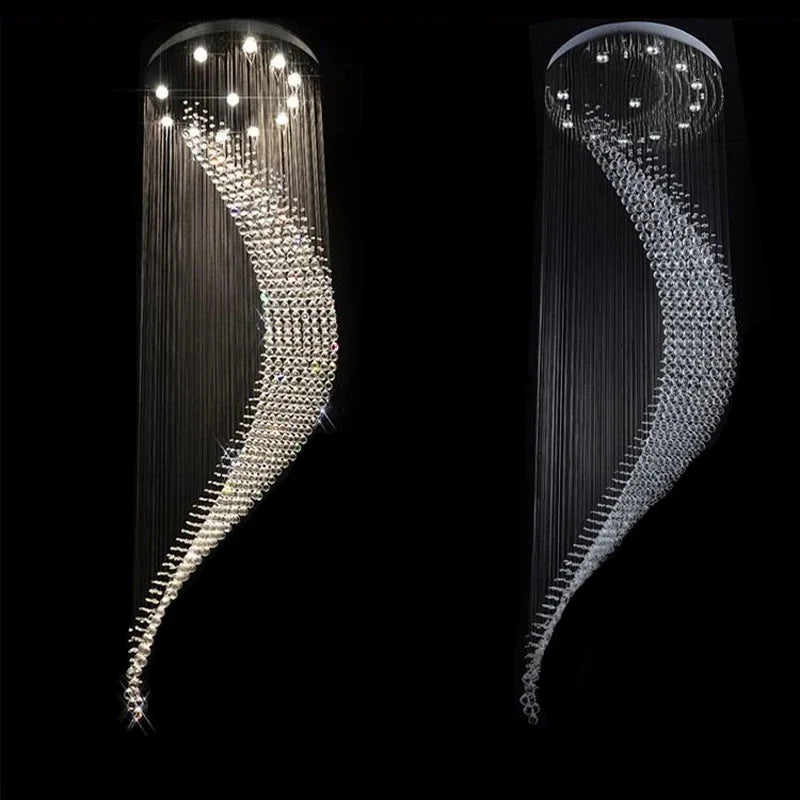 Axyaa Luxury Spiral Crystal Chandelier for Modern Staircase, Living & Dining Room