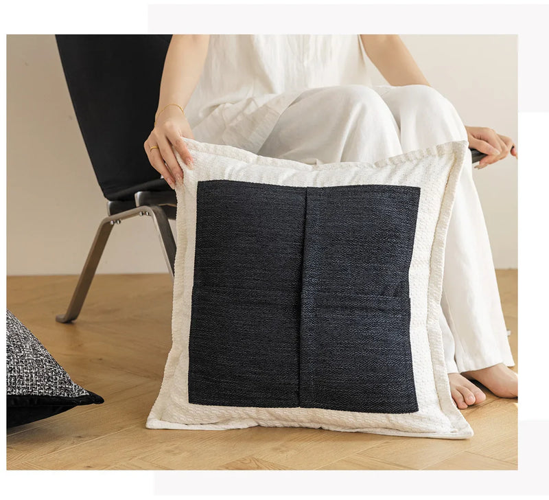 Axyaa Slub Woven Texture Pillow Cover in Black Brown for Living Room Sofa Bed