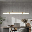 Axyaa LED Long Tube Chandelier Black/Gold Leather Acrylic Pendant Light