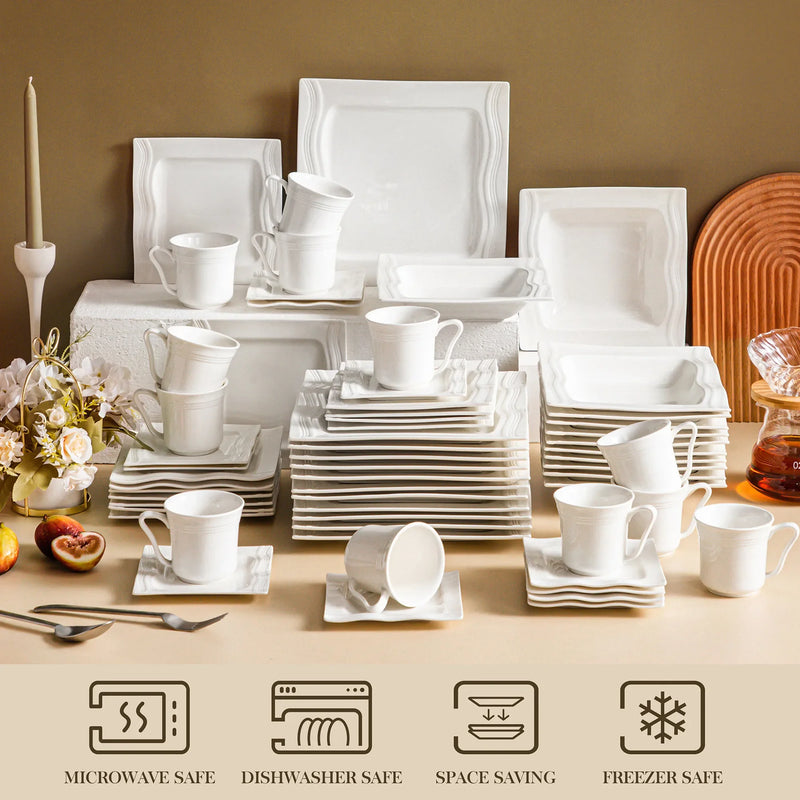 Axya 30/60-Piece Porcelain Dinnerware Set for 6/12: Cups, Saucers, Plates