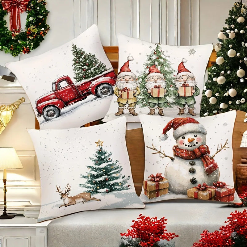 Axyaa Winter Snowman Car Christmas Tree Pillowcase