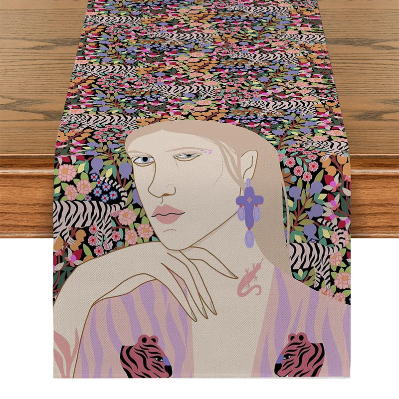 Axyaa Tropical Flowers Table Runner: Kitchen & Holiday Party Decor