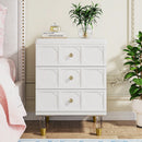 Axyaa 3-Drawer White & Gold Nightstand: Modern Tall Bedside Table with Storage