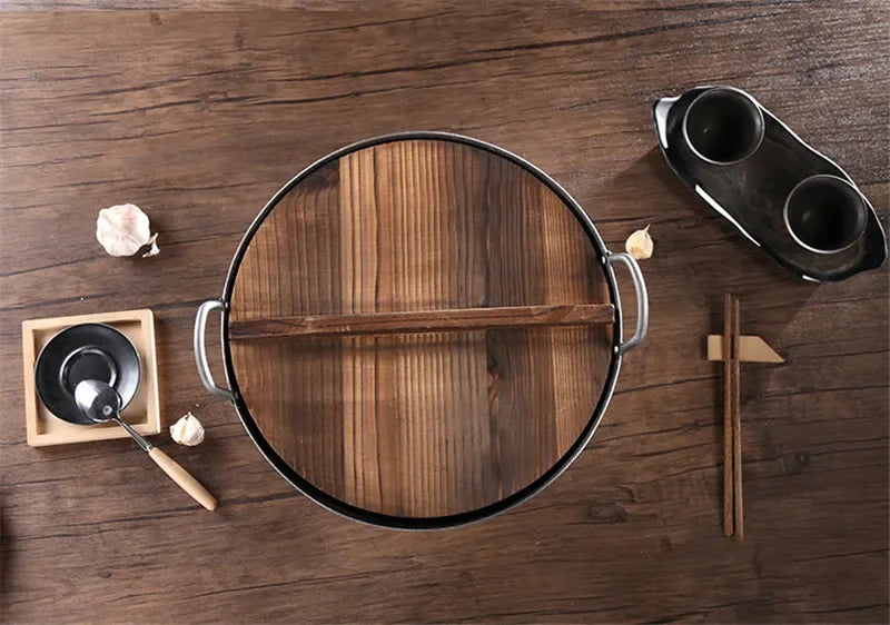 Axya Handmade Fir Wood Wok Lid for Iron Pans and Pots