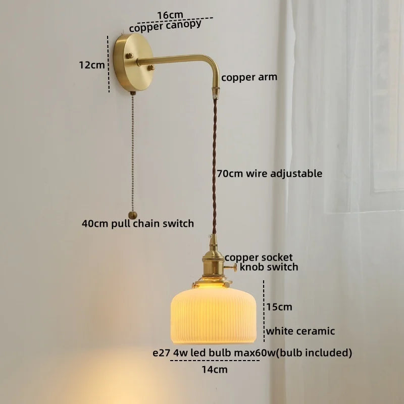 Axyaa Ceramic Copper LED Wall Lamp Sconce - Nordic Stair Light Fixture