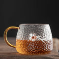 Axyaa Clear Glass Tea Cups with Yellow Handle and Tin Flower Decoration