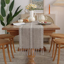 Axyaa Striped Jacquard Table Runner with Tassels for Elegant Home Decor