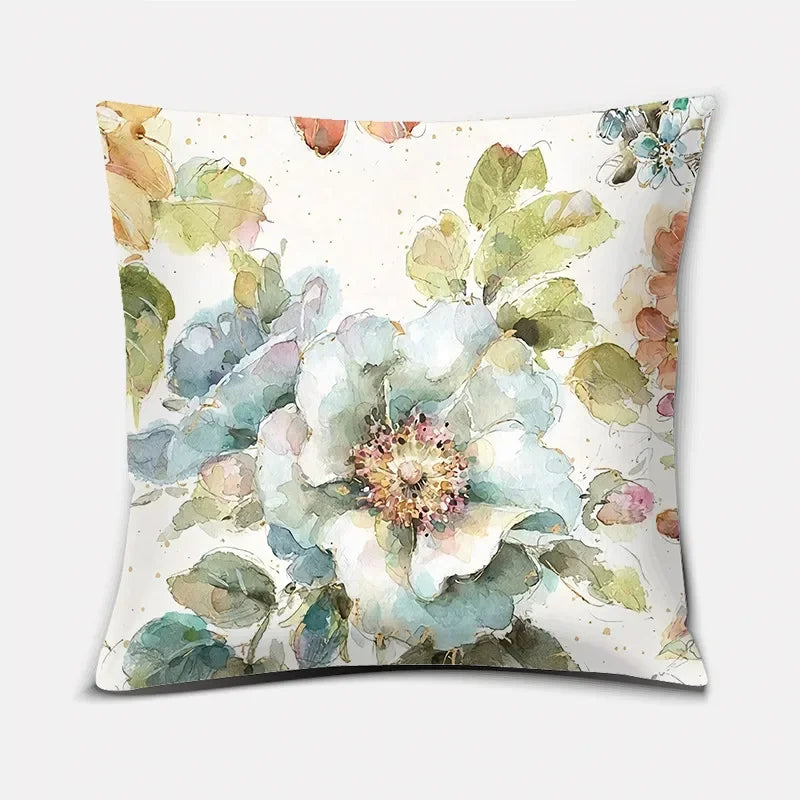 Luxurious Blue Bird Floral Pillowcase by Axyaa - 45x45cm Square Decor for Home & Office