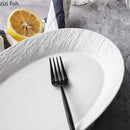 Axyaa Solid Color Rock Texture Ceramic Fish Plate - Restaurant Tableware