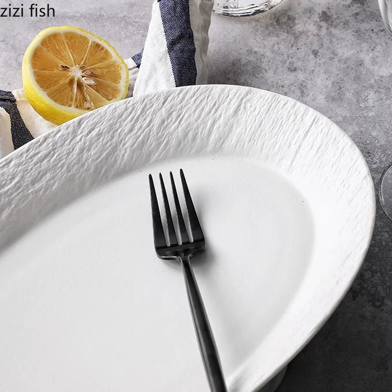 Axya Rock Texture Ceramic Fish Plate Salad Pasta Sushi Restaurant Tableware