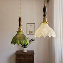 Axyaa Green Glass LED Pendant Lights - Japanese Style Home Decor Chandelier