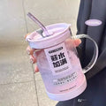 Axyaa 1000ml Glass Cup Lid Straw Handle Large Kawaii Tumbler Juice Drinking Bottle