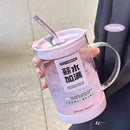 Axyaa Glass Tumbler with Lid and Straw, Large Kawaii Cup for Ice Coffee Juice