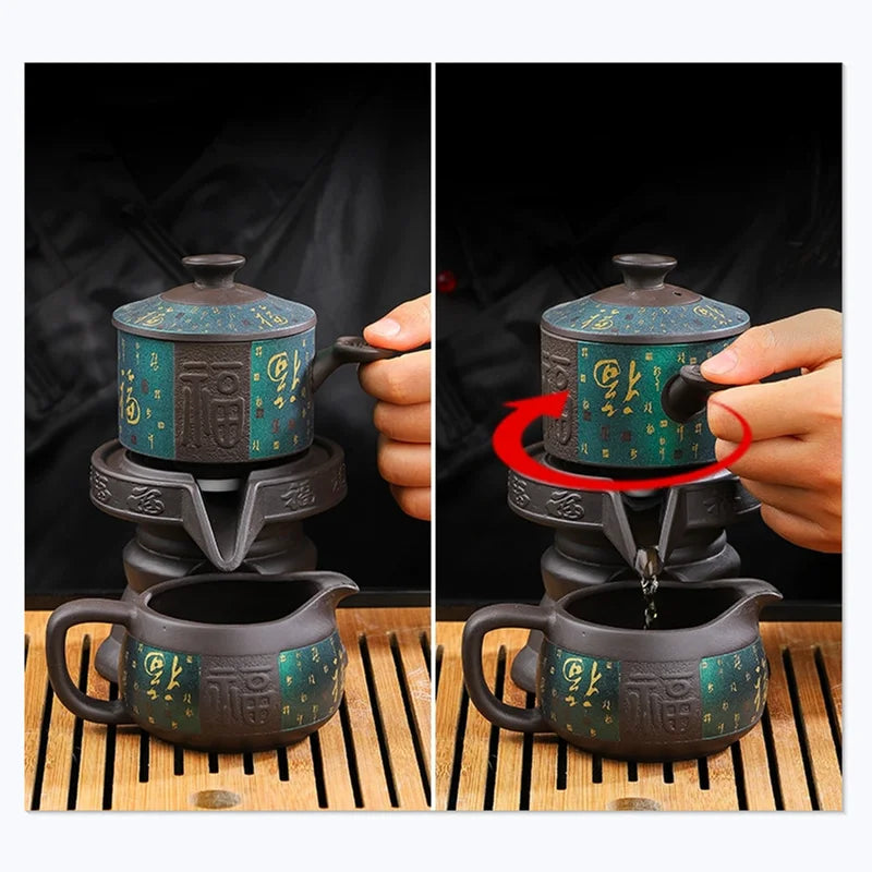 Axya High-End 6-Person Kung Fu Tea Set: Bone Teapot & Cups, Automatic System