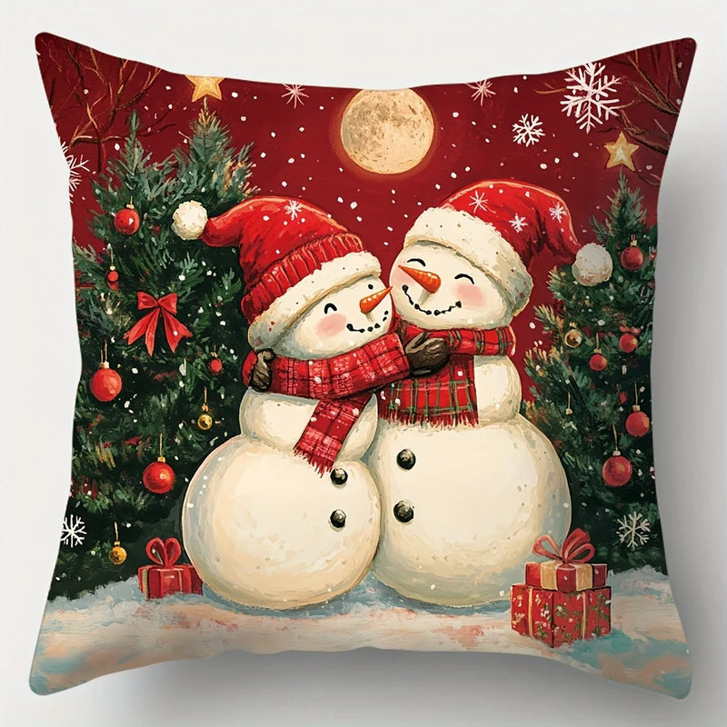 Axyaa Christmas New Year Decor Pillowcase Santa Snowman Cover for Living Room Sofa
