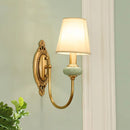 Axyaa Ceramic Copper Wall Lamp Single Head Fabric Bedroom Bedside Light