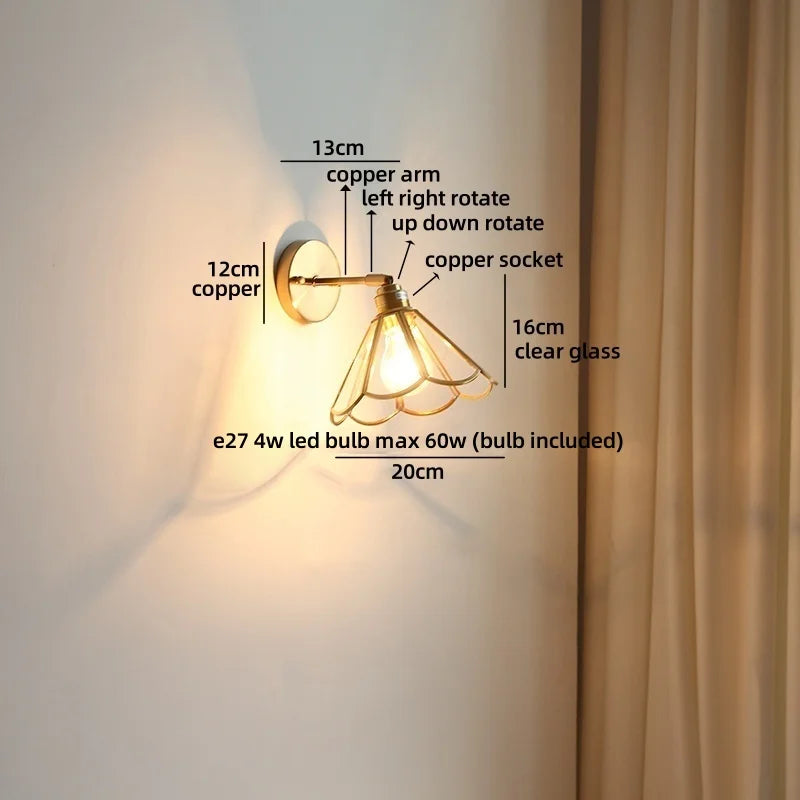 Axyaa Clear Glass LED Wall Lamp Gold Brass Finish Japan Style Home Décor
