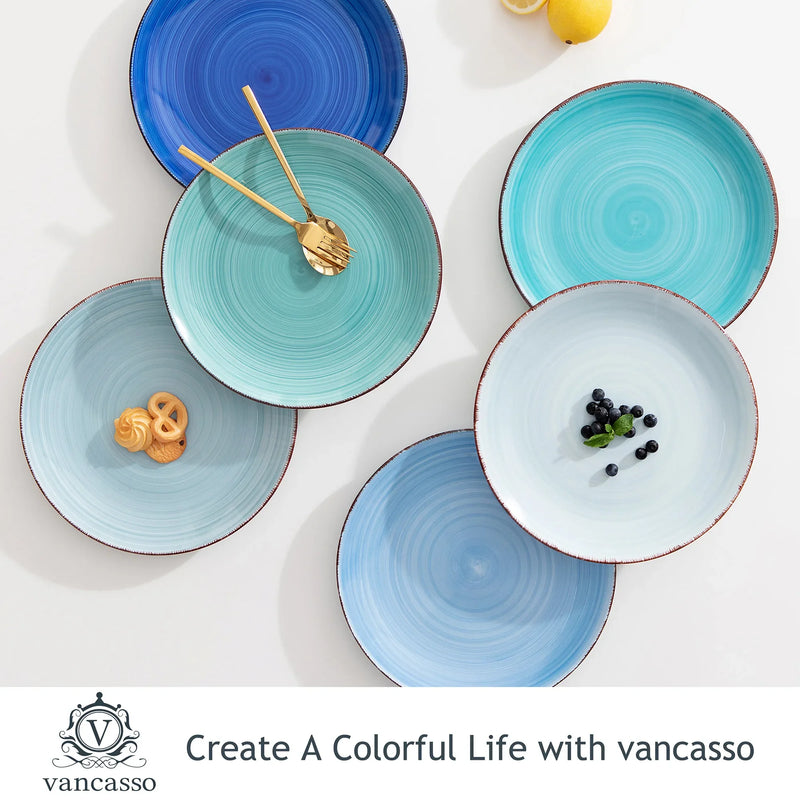 Axya™ Bonita Blue Dinner Plate Set, Set of 6, 10.4 inch Handpainted Rustic Look Plate