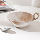 Axyaa Marble Pattern Ceramic Bowl with Handle, Set of 4