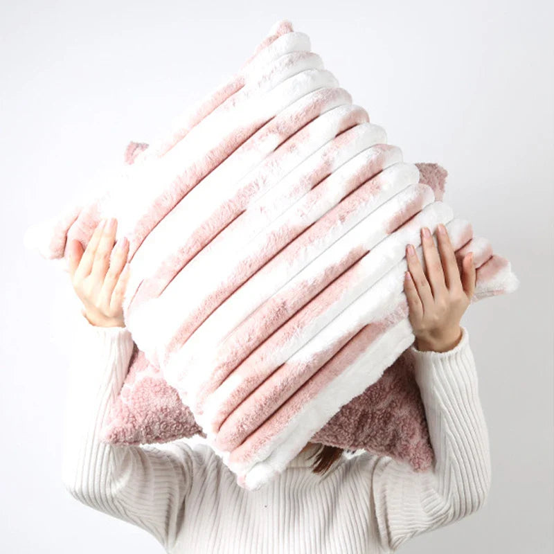 Axyaa Soft Pink Plush Pillow Cover 45X45cm - Cozy Living Room Sofa Decor