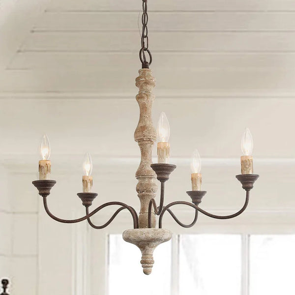 Retro French Wood Chandelier | Axyaa Nordic Pendant Lamp for Home, Kitchen, Living Room